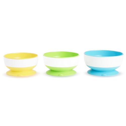 Munchkin Stay Put Suction Bowls for Babies and Toddlers, 3 Pack, Blue/Green/Yellow
