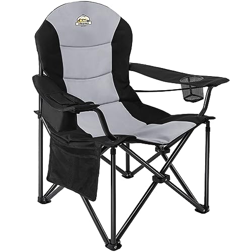 Colegence Oversized Camping Outdoor Chair Support 400 LBS Carry Bag Included, Heavy Duty Full Padded Folding Chairs with Lumbar Support, Cooler Bag, Mesh Cup Holder, Pocket for Lawn,Sport(Black&Grey)