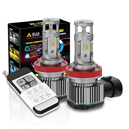 Alla Lighting Newest H8 H11 H16 LED Switchback Fog Lights, DRL Bulbs w/Remote Control, 6K White/3K Yellow/8K Blue 3-Color Easy Switch, Xtreme Super Bright