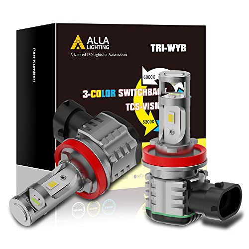 Alla Lighting 5200 Lms 3-Color Switchback LED H8 H11 H16 Fog Lights Bulbs, Extremely Super Bright 6000K White/3000K Yellow/8000K Blue