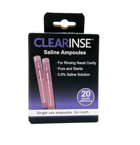 CLEARinse Saline Ampoules - 20 Count of 3ml Pods | 0.9% Saline Solution | Pure and Sterile | Single-Use | for Rinsing Nasal Cavity | Drug-Free