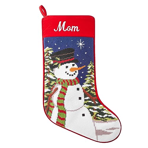 Let's Make Memories Personalized Needlepoint Christmas Stocking - Embroidered Family Stockings - Old-Fashioned Christmas Dcor - Mantel Dcor - 8"x17" - Customized Embroidered Name- Snowman