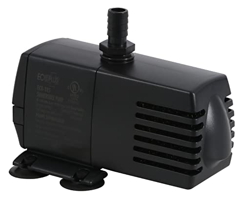 EcoPlus Eco 185 Water Pump Fixed Flow Submersible Or Inline For Aquariums, Ponds, Fountains & Hydroponics - UL Listed, 158 GPH, Black