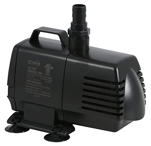 EcoPlus Eco 1056 Water Pump Fixed Flow Submersible Or Inline For Aquariums, Ponds, Fountains & Hydroponics - UL Listed, 1083 GPH, Black