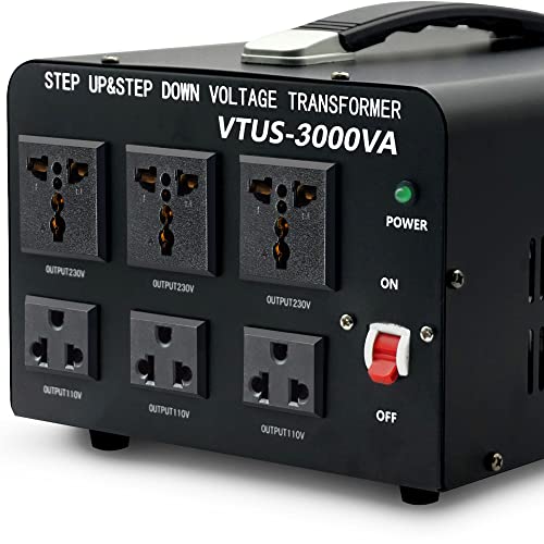 Yinleader Voltage Converter Transformer(110V to 220V, 220V to 110V) Step Up/Down Transformer Converter 110/120 Volt - 220/240 Volt w/US Power Cord,Circuit Breaker Protection (VTUS-3000-6S)