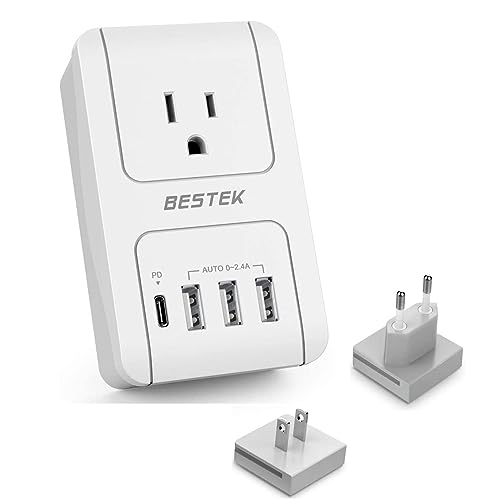 BESTEK International Travel Adapter, 3000W Converter Travel Adapter for Hair Dryer, Curling Iron USB Travel Wall Charger with Worldwide Wall Plugs for US, EU(PD35W,1004, White)