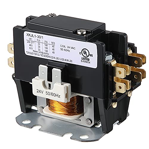 Carrier HVAC Motor Contactor, 24VAC 30 Amp Coil Single Pole / 1 Pole Furnace Replacement Relays, Air Conditioner, Heat Pump, Refrigeration Systems