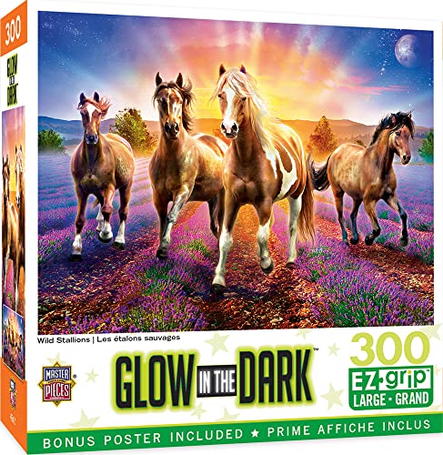Masterpieces 300 Piece EZ Grip Glow in The Dark Jigsaw Puzzle - Wild Stallions - 18"x24"
