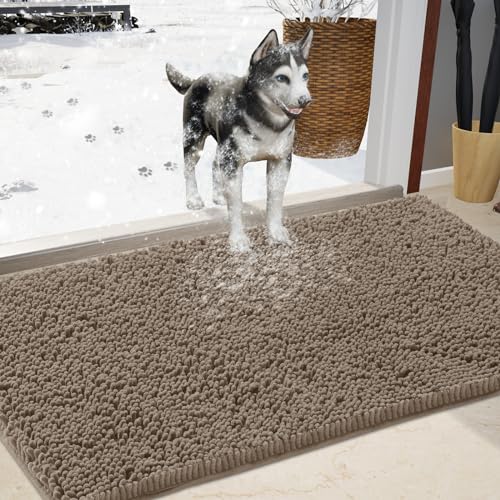 IM HOME Durable Chenille Absorbent Outdoor Doormat 24" x 36", Muddy Washable Door Mats for Dog Non Slip Indoor Doormat Front Inside Doormat for Entryway, Mud Dog Paws, Patio Beige