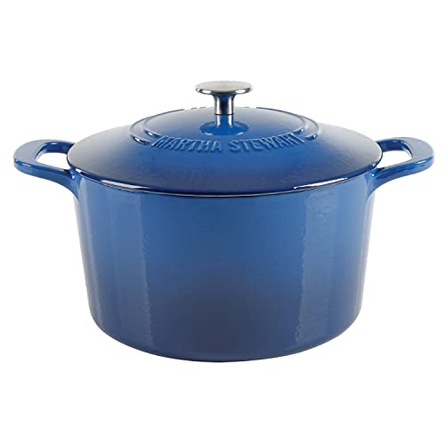 MARTHA STEWART Gatwick 7 QT Enamel Cast Iron Dutch Oven, Classic Blue