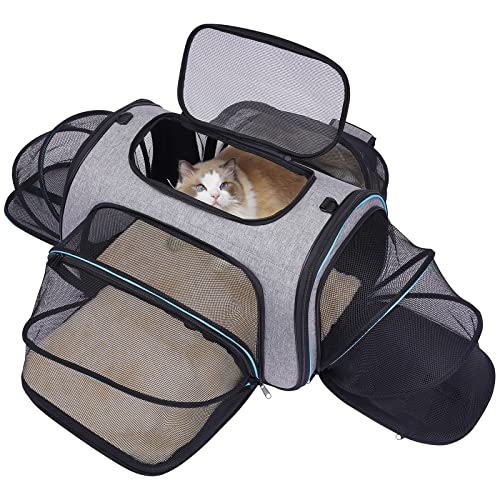 Siivton 4 Way Expandable Pet Carrier, Airline Approved Collapsible Cat Soft-Sided Carriers W/Removable Fleece Pad for Cats, Puppy, Small Dogs (18"x 11"x 11")