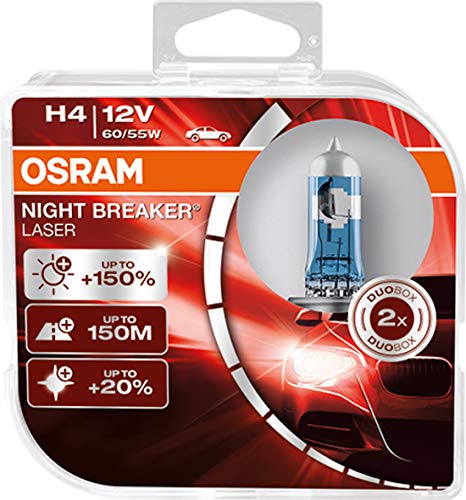 OSRAM NIGHT BREAKER LASER H4, next generation, 150% more brightness, halogen headlamp, 64193NL-HCB, 12V, passenger car, duo box (2 lamps)