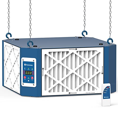 Denwenny 360 degree Intake Air FIltration System (1350 CFM) - with Strong Vortex Fan, Built-in Ionizer, Shop Dust Collector for Garage, Woodworking Shop, Work Shop, KingMaster F12D, Blue