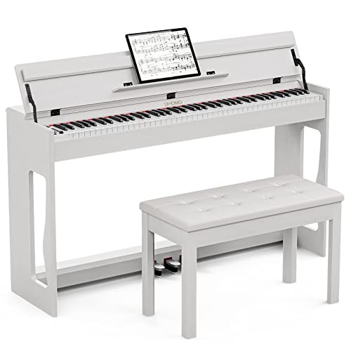 UMOMO 88 Key Weighted Digital Piano with Duet Piano Bench, Beginner Keyboard Piano Full Size Heavy Hammer Weighted Action Electric Piano Keyboard with MIDI, White
