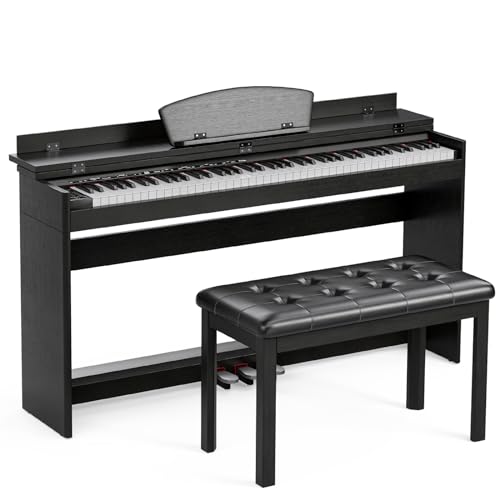 UMOMO U-710 Digital Piano with Duet Bench, 88 Key Electric Piano for Beginner/Adults with Padded Piano Bench+Music Stand+Power Adapter+3-Pedal Board+Instruction Book+Headphone Jack, Black