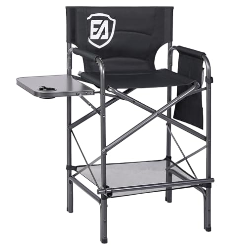 EVER ADVANCED 30.7" Seat Height Directors Chair for Makeup Artist with Side Table Easy Get in Out for Elderly Tall Camping Chair Supports 350lbs Black