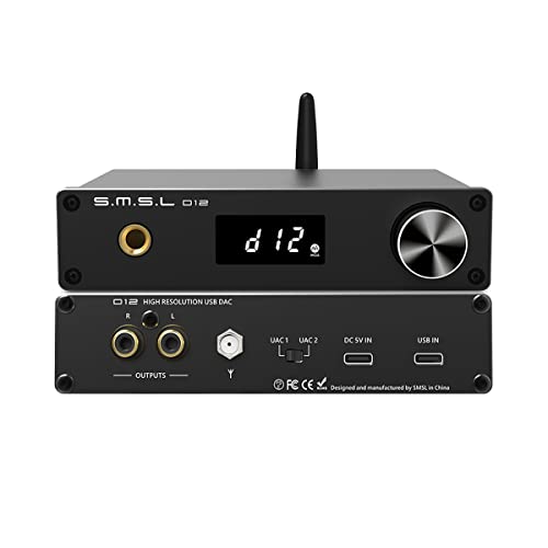 S.M.S.L D12 Audio DAC Mini HiFi Audio Decoder DAC Input USB/Coaxial/Optical Output RCA/Headphone Amplifier DSD512 32-bit 768KHZ for PS5 Switch Support MQA (Black)