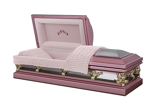 Overnight Caskets Briar Rose Funeral Metal Casket with Pink Velvet Interior - Premium 18 Gauge Steel