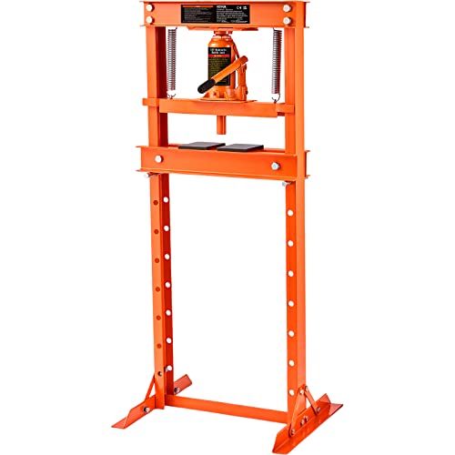 VEVOR Hydraulic 12 Ton H-Frame Garage Floor Adjustable Shop Press with Plates, 12T, Orange