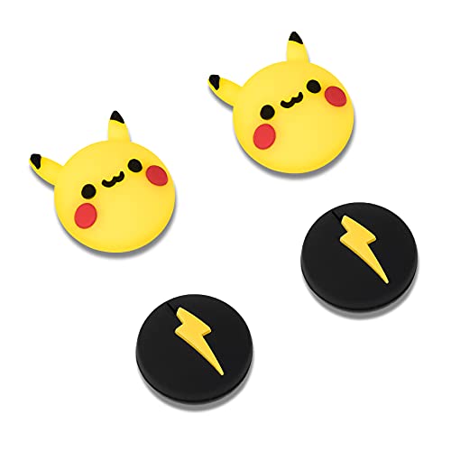 DLseego Thumb Grip Caps Compatible with Switch & Lite & OLED, Cute Joystick Caps Soft Silicone Protective Stick Cover 3D Analog 4PCS Grip Buttons for Joy Con Console Controller - Pikachu and Flash