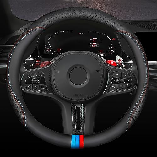 YeeGeellSteering Wheel Cover, 15 Inch Universal M Color Compatible Set for BMW Three-Color Design, Non-Slip, Sport Style