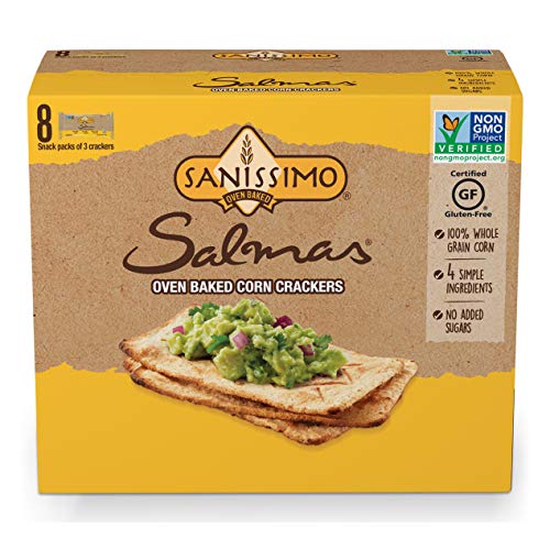 Sanissimo Salmas Oven Baked Corn Crackers, 100% Whole Grain Corn, Gluten Free, Non-GMO Project Verified, 8 Individually Wrapped Snack Packs (3 Crackers Each)