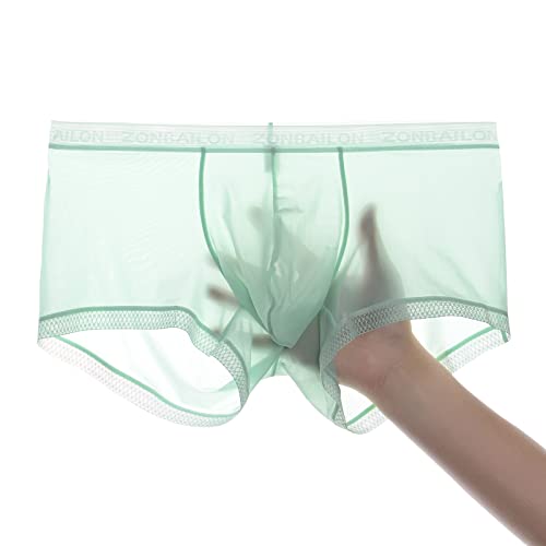 YINYOUYU Mens Ice Silk Boxers Sexy See Through Seamless Trunk Underwear Super Thin Bulge Pouch Boxer Briefs M Green