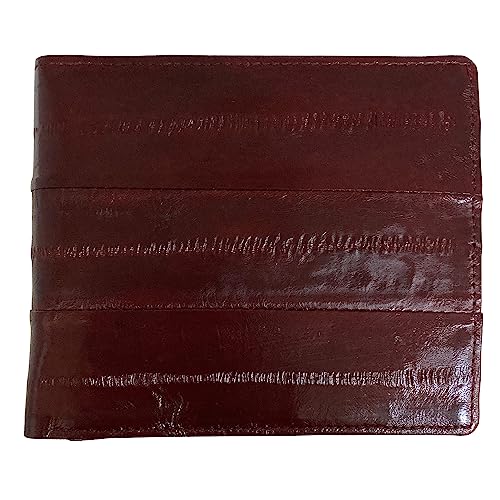 Genuine Eel Skin Leather Bifold Wallet For Men Credit Card Wallet 1 ID Window (Wine)