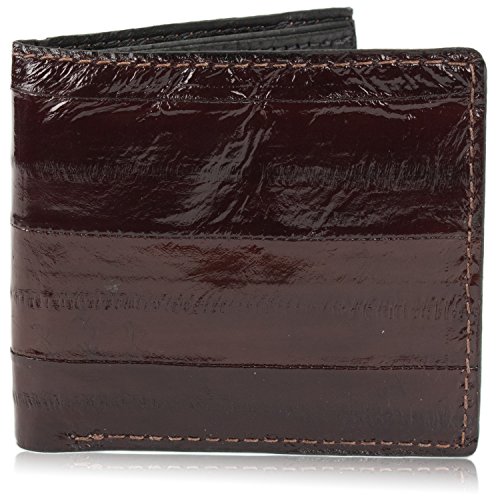 Genuine Pacific Eel Skin Leather Bifold Wallet Handmade (6 Card Slots, Brown)