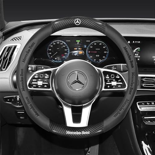 Calebkk for Mercedes Benz Car Steering Wheel Cover Custom-Fit, Fusion Carbon Fiber Premium Leather Car Steering Wheel Cover, Non-Slip, Breathable, for Benz Car Accessories (New Cover-bz)