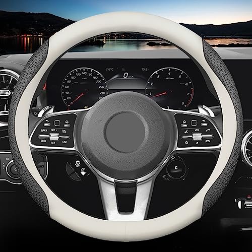 HAOTULE Customized car Steering Wheel Cover, Comfortable, Non-Slip and Fashionable Style for Mercedes Benz (White and Black)