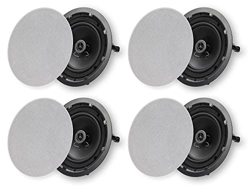 Micca 8" 2-Way in Ceiling or Wall Round Speakers, 4 Pack, 8 Inch Woofer, 9.75" Cutout Diameter, Low Profile Rimless Design, for Indoor Rooms or Covered Outdoor Porches, White, Paintable