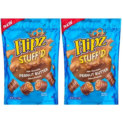 Flipz Stuff'D, Milk Chocolate Peanut Butter Filled Pretzels, Large 6 Ounce Bag, Pack of 2 by Lyza's Sweets & Treats