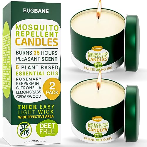 Mosquito Candle Outdoor 2 Pack with 5 Natural Essential Oils. DEET Free Citronella Candles Outdoor Mosquito Repellent Outdoor Patio. Mosquito Repellent Candles Outdoor. Bug Candles Repellent Outdoor