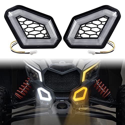 SAUTVS LED Front Accent Lights for Can-Am X3, LED Auxiliary Lights Front Fascia Signature Accent Turn Signal Lights Grill Lamps for Can Am Maverick X3 MAX Turbo R RR 2017-2024 Accessories (2PCS)