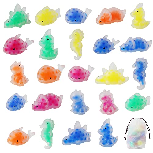 24PCS Mini Squishy Stress Balls Fidget Toys, Dinosour Sea Animals Sensory Squeeze Ball Toys to Relax Party Favors Birthday Gifts Easter Egg Filler