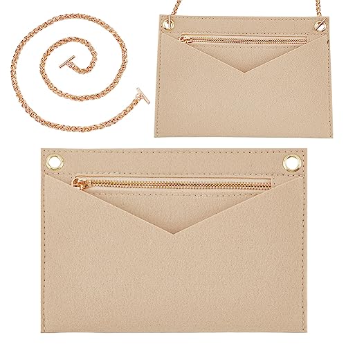 WADORN 1 Set Purse Organizer Insert Conversion Kit with Gold Chain, Felt Envelope Bag Organizer Insert Women Clutches Bag Insert Inner Pouch Accessories for YSL UPTOWN Pochette, Beige