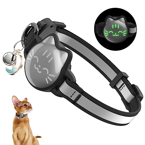 Cat Collar with Airtag Holder, Breakaway Cat Airtag Collar with Reflective Strap, Lightweight Kitten Collar for Apple Air tag, Hidden GPS Tracker Holder for Boy Girl Cats, Kittens, Puppies (7-9")