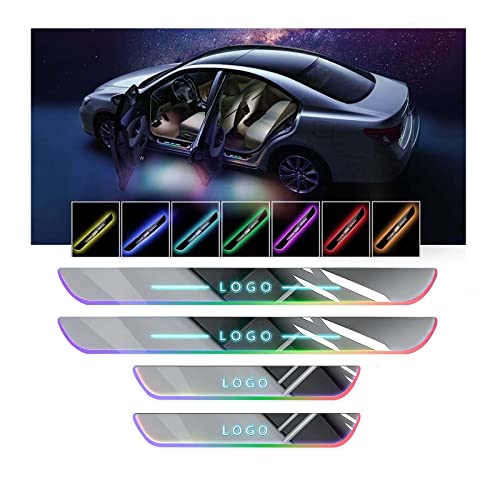 LOWEEY 4Pcs LED Door Sill Lights, Wireless Car Door Lights, Bloomcar LED Door Sill with 7 Lighting Colors, Auto-Sensing, IP67 Waterproof, Customized Door Lights Logo for All Car Models