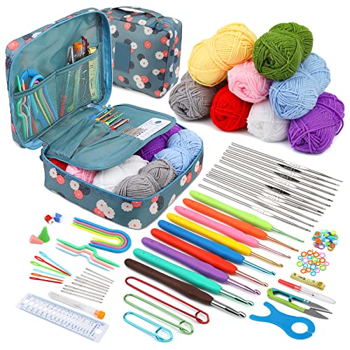 LOKUNN Crochet Kit for Beginners, 103 PCS Crocheting Kit Beginner, Crochet Starter Kit, Crochet Hook Set with Crochet Yarn and Crochet Accessories, Beginner Crochet Yarn Kit for Adults
