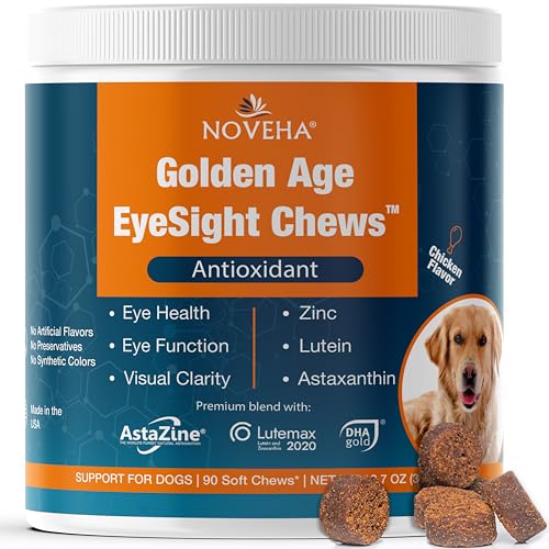 NOVEHA Eye Supplement for Dogs - Vision Support with Lutein + Vitamin C & Astaxanthin Antioxidants - Dog Vitamins for Eyes + Fish Oil for Omega 3 EPA - Made in USA - 90 Soft Chews