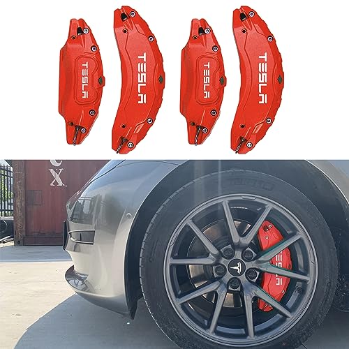 Nakonic Caliper Covers Set of 4 Compatible with Tesla Model 3 2017-2023,18 Inch 19 Inch Wheel Hub Size Red Brake Caliper Covers, Model 3 Caliper Covers for Tesla Accessories(NOT FIT 2024 Model 3)