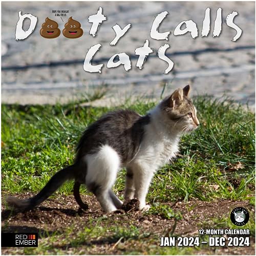 RED EMBER Funny Gag Gift Dooty Calls Cats 2024 Hangable Monthly Wall Calendar Kittens Pooping Crapping | 12" x 24" Open | Thick & Sturdy Paper | Giftable | Joke Secret Dirty Santa White Elephant