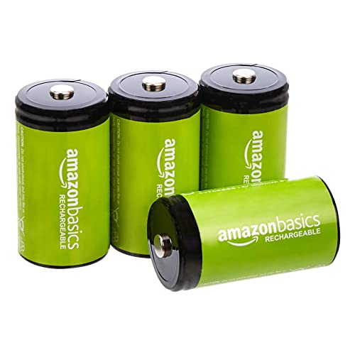 Amazon Basics 4-Pack Rechargeable D Cell NiMH Batteries, 10000 mAh, Recharge up to 1000x Times, Pre-Charged