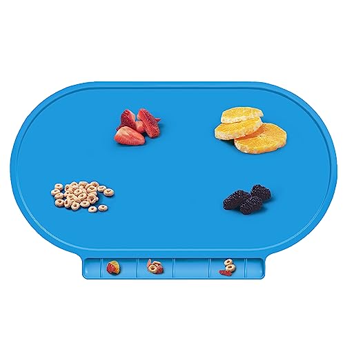 Kids Silicone Placemats, Baby Placemats with Food Catching for Kids Toddler Children Reusable Non-Slip Table Mats Baby Food Mats for Restaurant (Dark Blue)