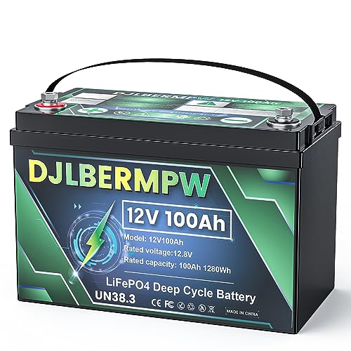 DJLBERMPW 12V 100Ah LiFePO4 Lithium Battery, Deep Cycle Battery with Upgraded 100A BMS, Max 1280W Energy, Up to 15000 Cycles & 10-Year Lifespan for RV, Marine, Solar, Trolling Motor, Camping, Off-Grid