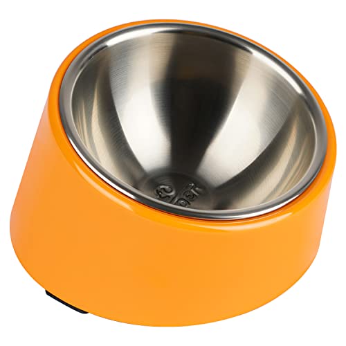 SuperDesign Mess Free 15 Slanted Bowl for Dogs and Cats, Tilted Angle Bulldog Bowl Dog Feeder, Non-Skid & Non-Spill, Easier to Reach Food S/0.5 Cup Bright Orange