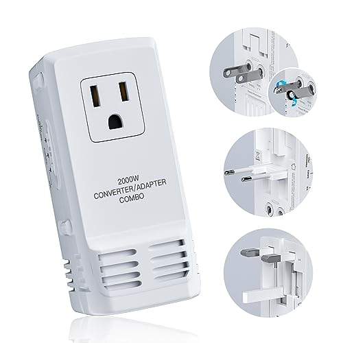 Universal Travel Adapter, 2000W Travel Voltage Converter 220V to 110V with 8A Power Converter for Hair Dryer Steam Iron Laptop Cell Phone, Worldwide Plug Adapter for US to UK Europe AU Pearl White