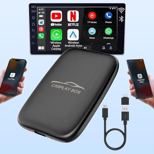 2 in 1 Wireless CarPlay Adapter and Android Auto Wireless Adapter for Factory Wired CarPlay Cars - Wireless CarPlay Dongle Built in Netflix YouTube, CarPlay Wireless Adapter Convert Wired to Wireless