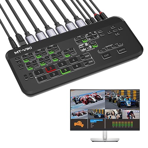 MT-VIKI HDMI Live Stream Switcher, Video Mixer Switch with Multi-View Preview Output & Audio Mixer & 3.5mm Audio, for OBS, YouTube